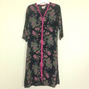NEERU KUMAR women's floral tunic black and pink sz‎ S buttons v neck tunic Dress